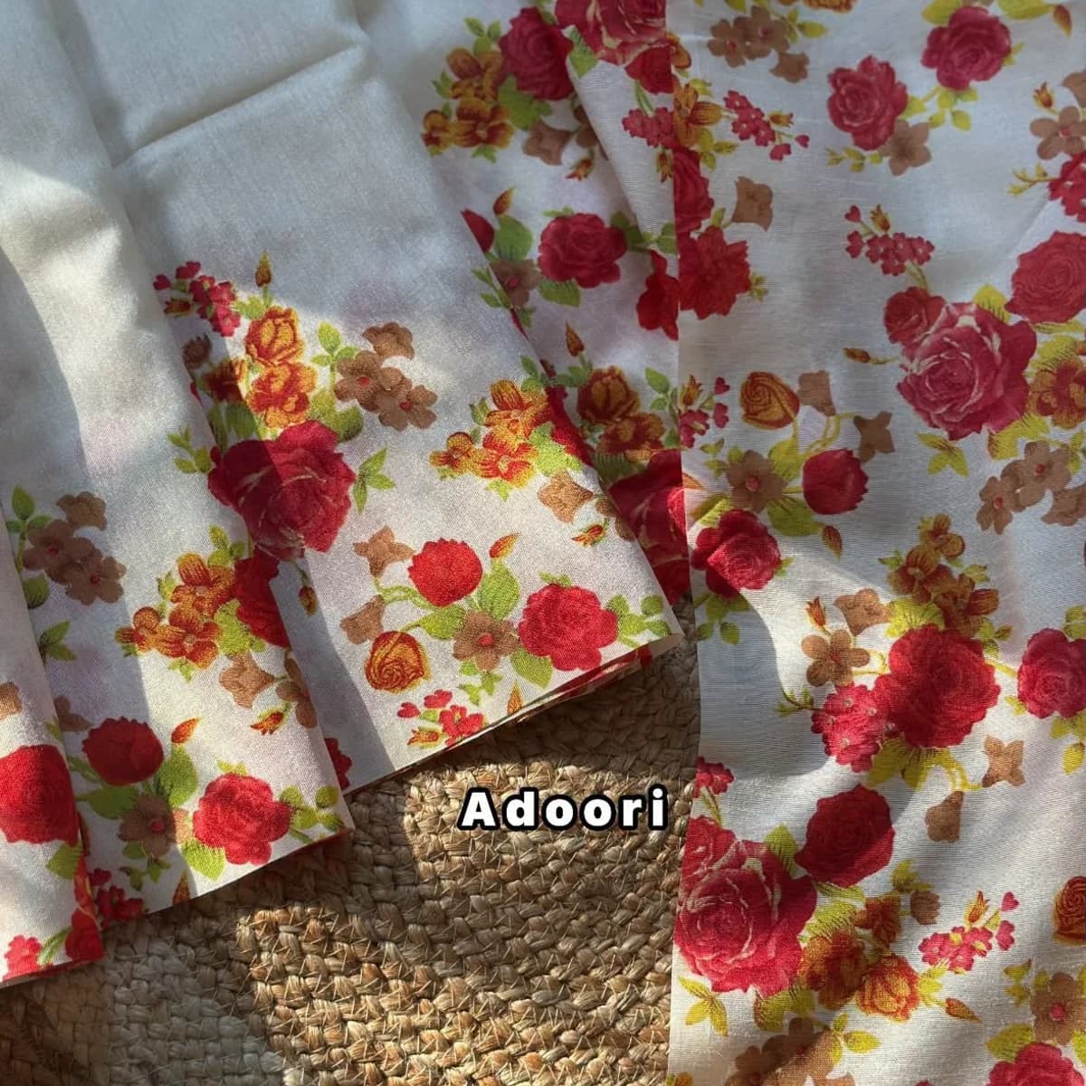 White Floral Cotton Saree — view 2
